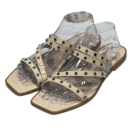 Dolce Vita Shoes - DOLCE VITA  Sandal Studded Strappy Slide Cream Flats Edgy Comfortable Womens 9.5